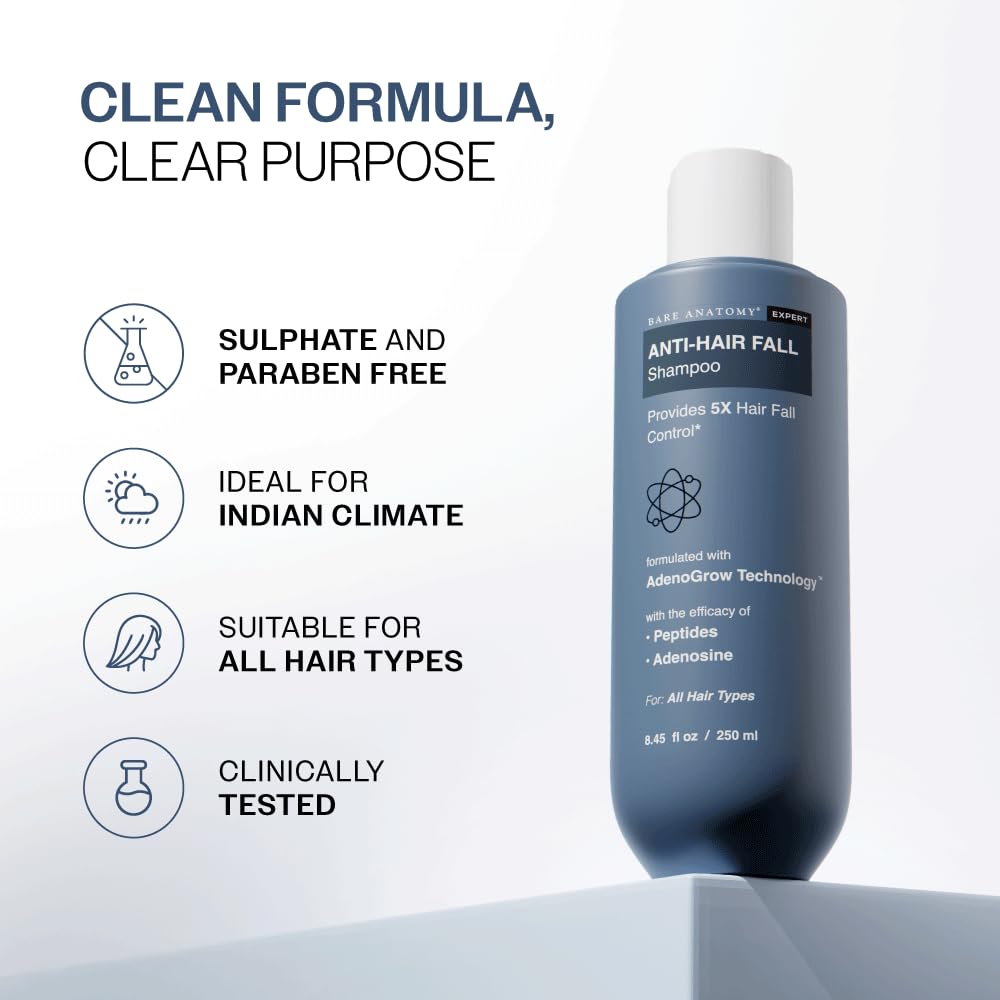 Bare Anatomy Anti-Caída champú: rutina diaria sin sulfatos ni parabenos.