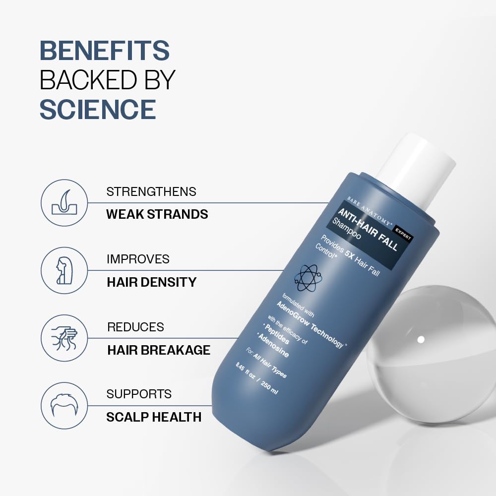 Bare Anatomy Anti-Caída champú: textura de espuma enriquecida para limpieza suave.