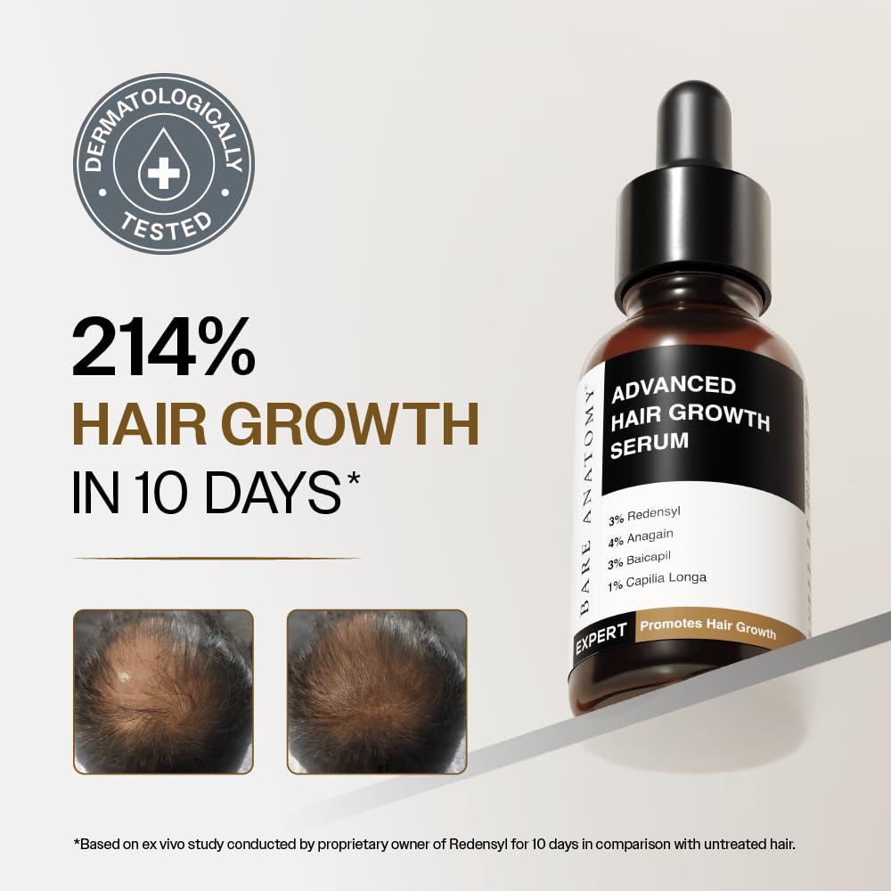 Bare Anatomy Serum gota sobre el cabello durante la aplicación, distribución uniforme.