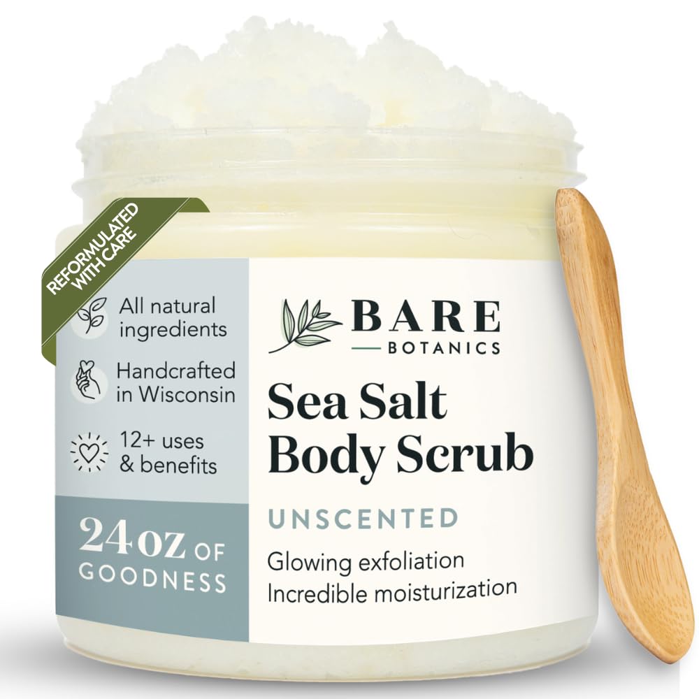 Bare Botanics exfoliante sin olor en pote de 24 onzas para exfoliación suave