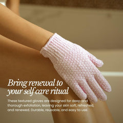 Bare Botanics guantes exfoliantes nylon textura para limpieza diaria.