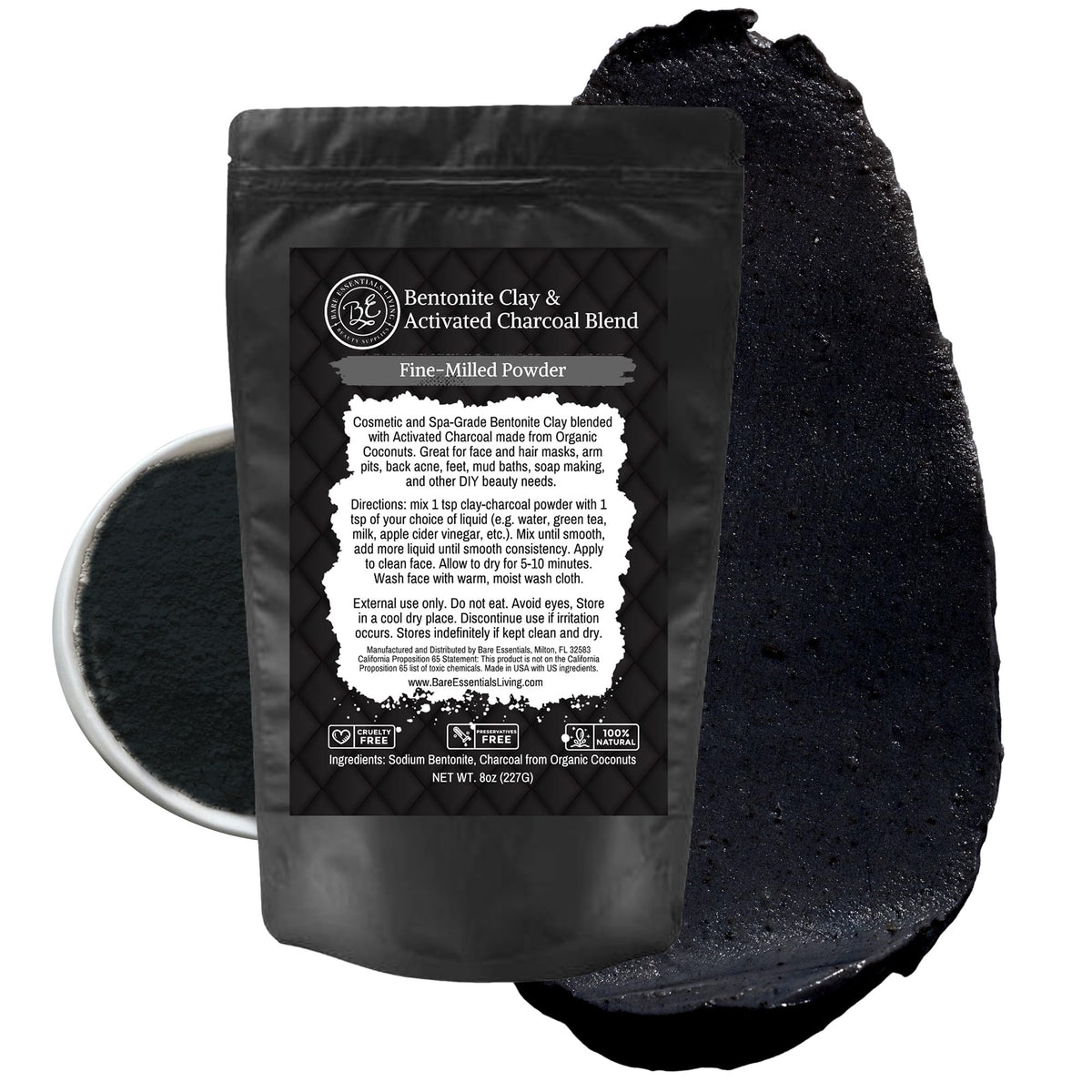 Bare Essentials Living arcilla Bentonita en polvo para mascarillas faciales.