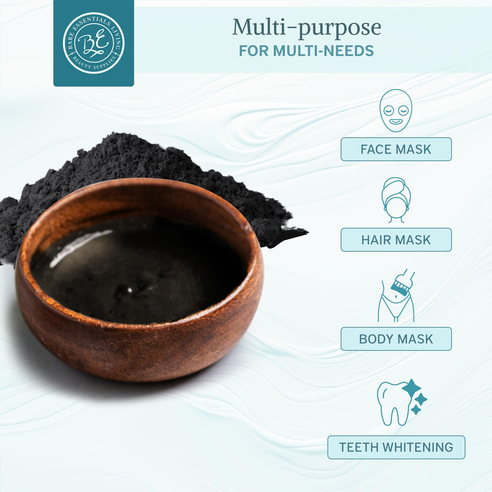 Bare Essentials Living carbón activado en polvo, ideal para blanqueamiento dental natural.