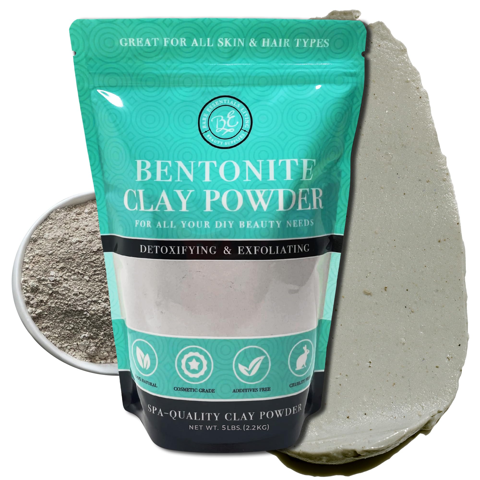 Bare Essentials Living poudre bentonite: masque visage nettoyant en profondeur et équilibre le sébum