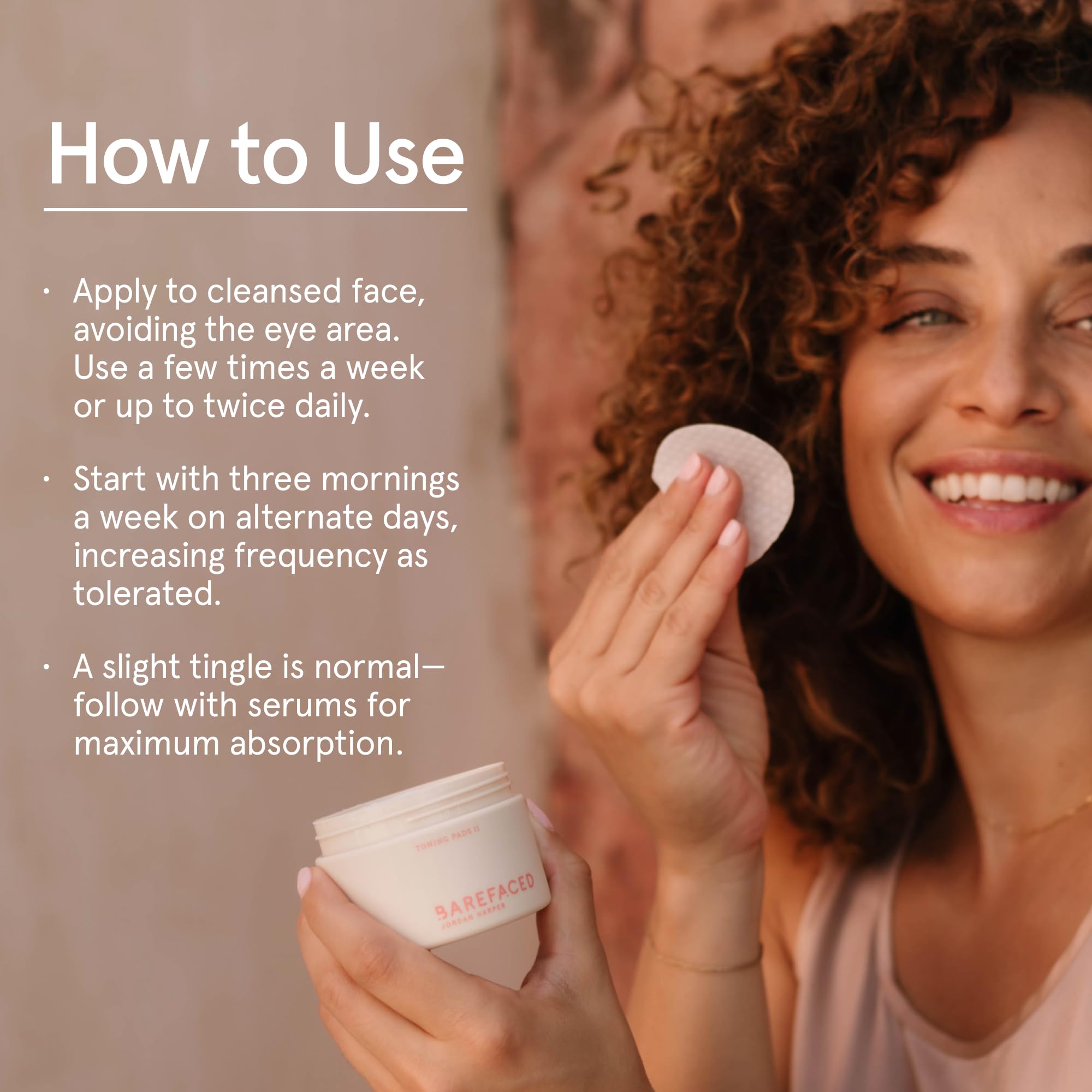 Barefaced Glow Peel Pads, ácido glicólico al 15%, promueven renovación de la piel.