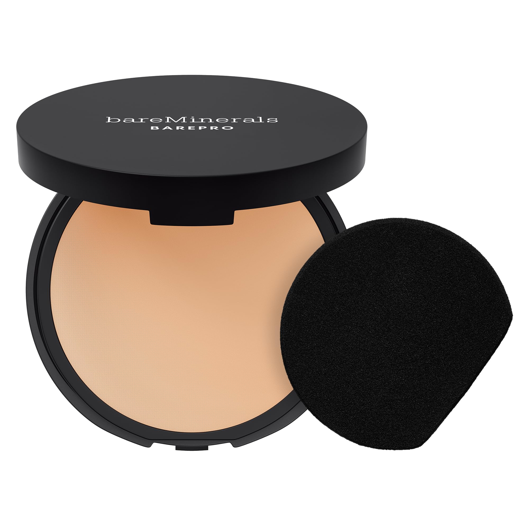 bareminerals barepro 24hr polvo mate, aplicación con esponja para cobertura uniforme