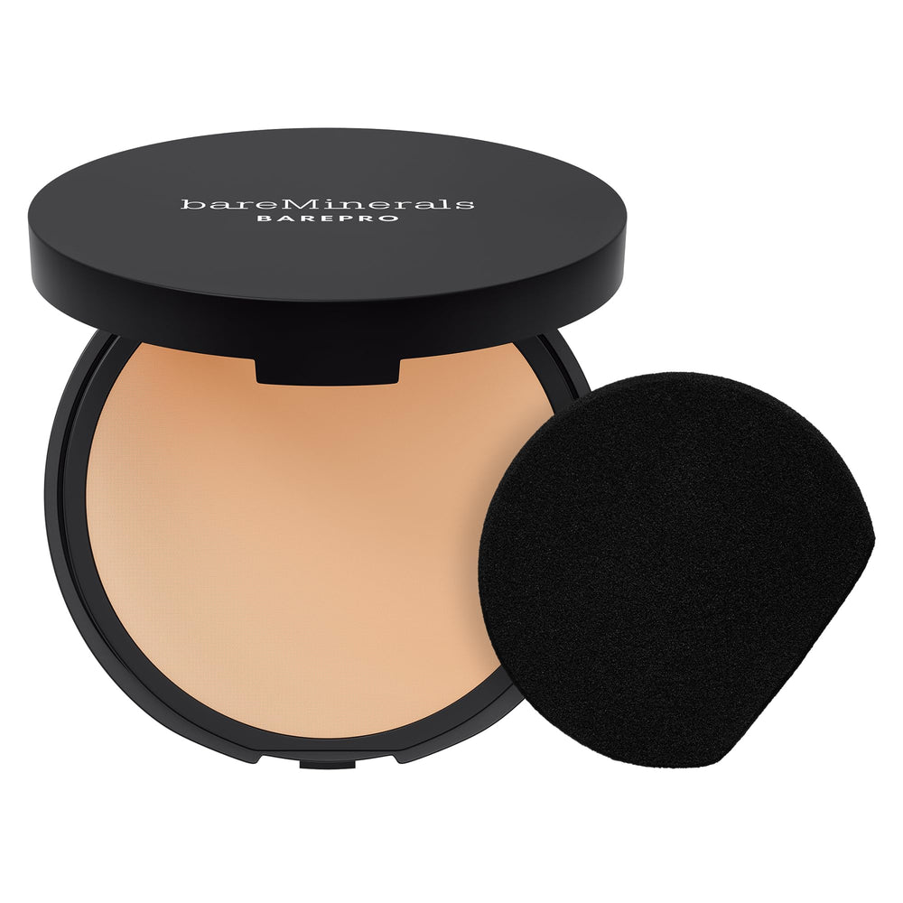 bareminerals barepro 24hr polvo mate, aplicación con esponja para cobertura uniforme