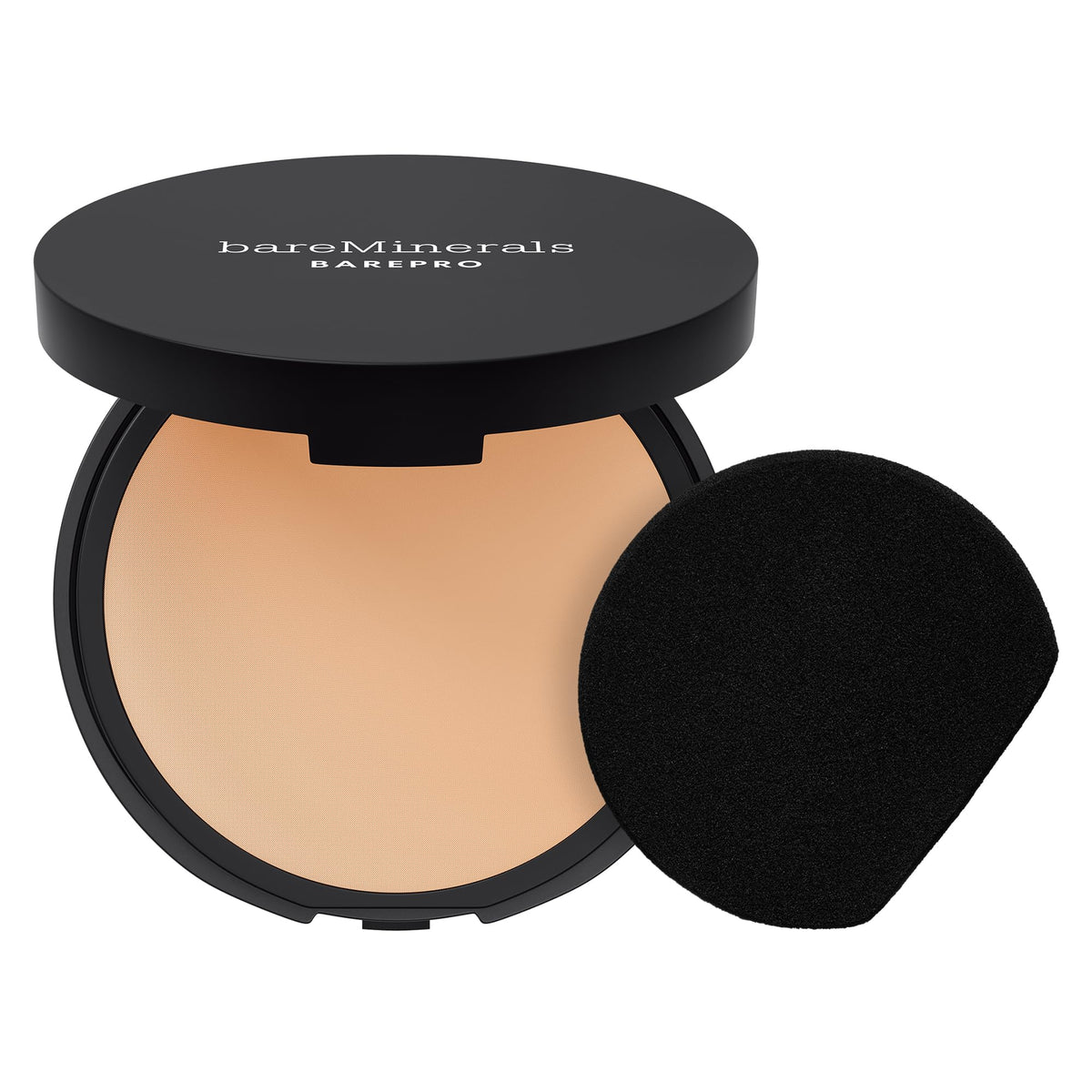 bareminerals barepro 24hr polvo mate, aplicación con esponja para cobertura uniforme