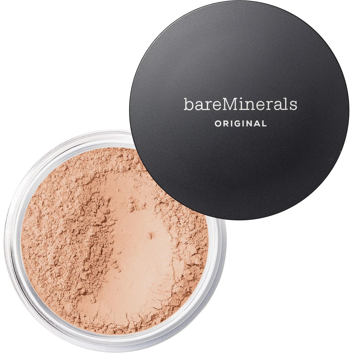 bareMinerals Original base en polvo, acabado luminoso, cobertura ajustable para piel sensible.