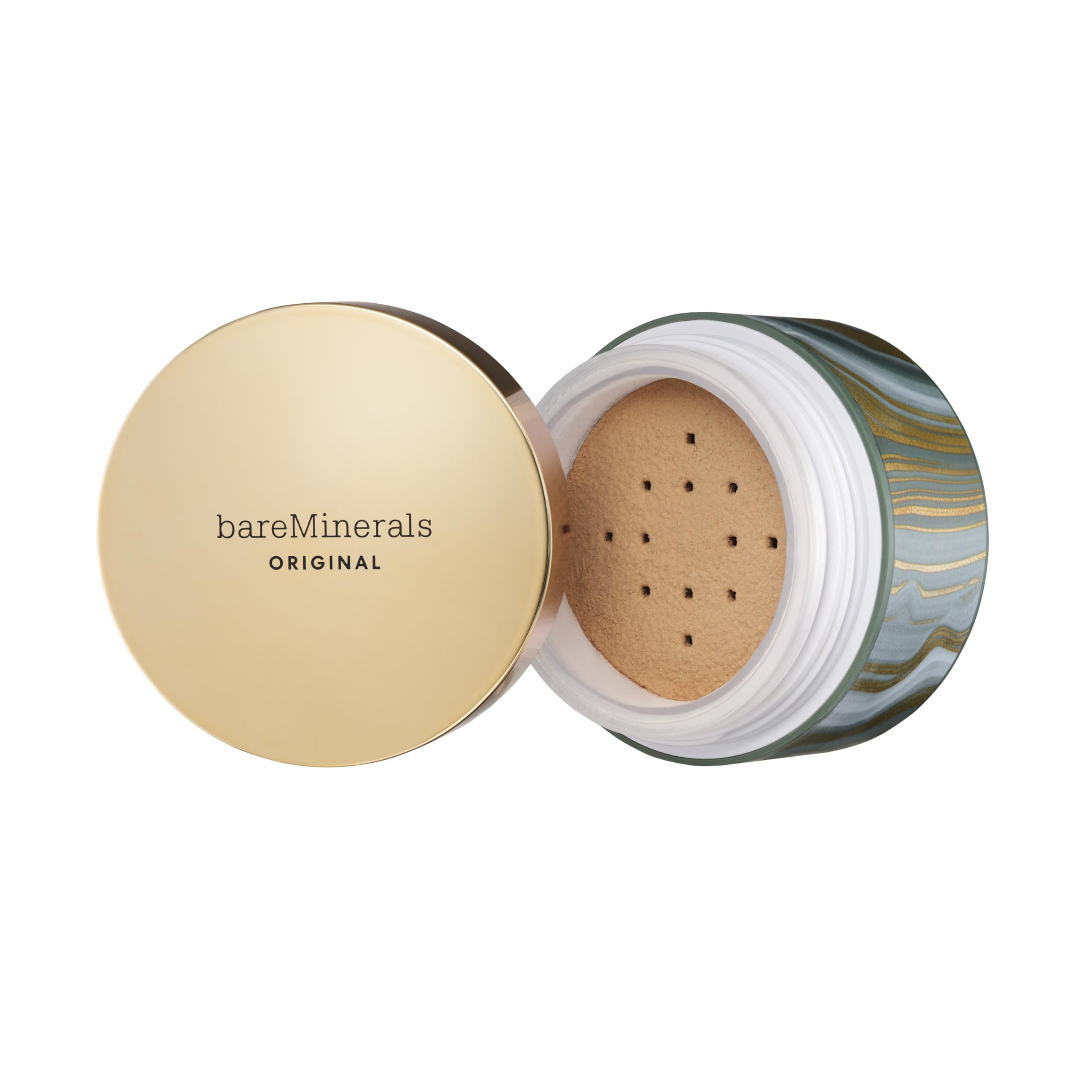 bareMinerals Deluxe Original Loose Foundation SPF 15, empaque dorado, acabado natural