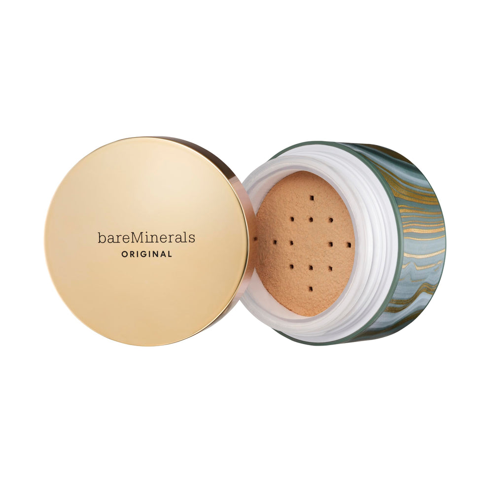 bareMinerals Deluxe Original Loose Foundation SPF 15, empaque dorado, acabado natural