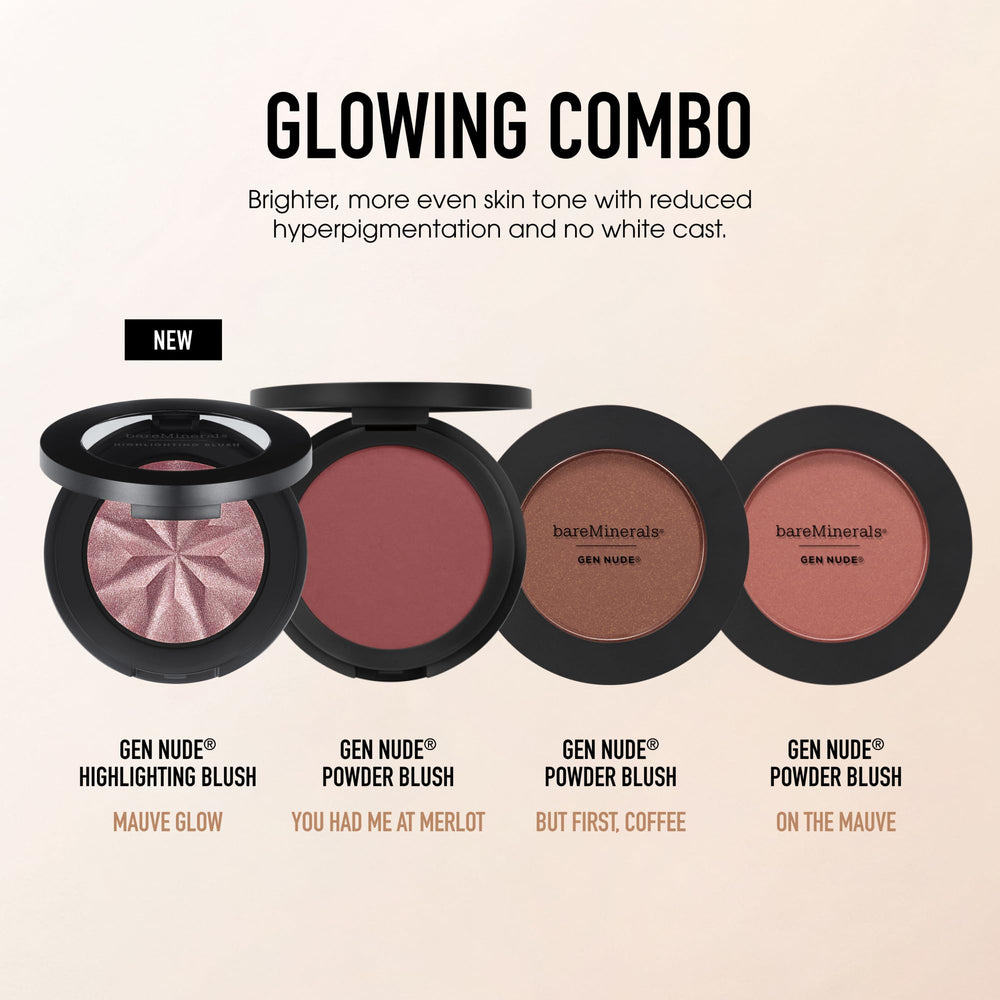 bareMinerals Gen Nude Iluminador Rubor Mauve Glow, difuminar con movimientos ascendentes para un lifting.