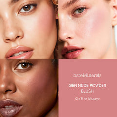 BareMinerals Gen Nude Poudre Blush teinte mauve sur la peau, éclat doux.