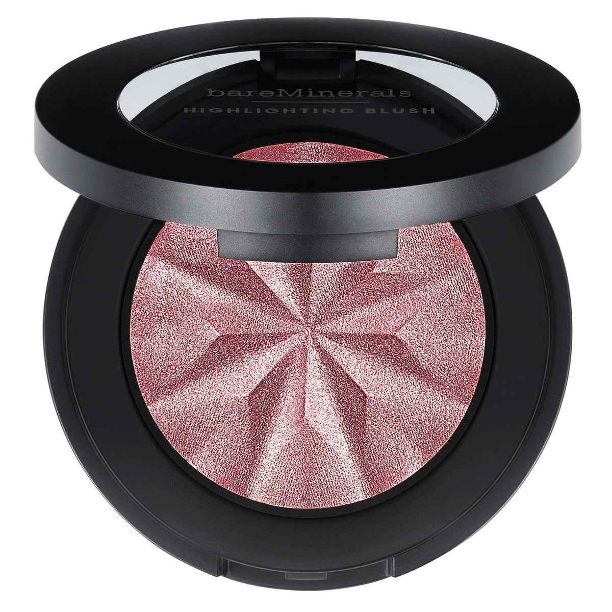 bareMinerals Gen Nude Iluminador Rubor Mauve Glow en compacto, resaltando pómulos con brillo suave.