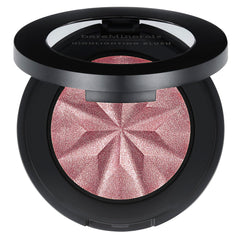 bareMinerals Gen Nude Iluminador Rubor Mauve Glow en compacto, resaltando pómulos con brillo suave.