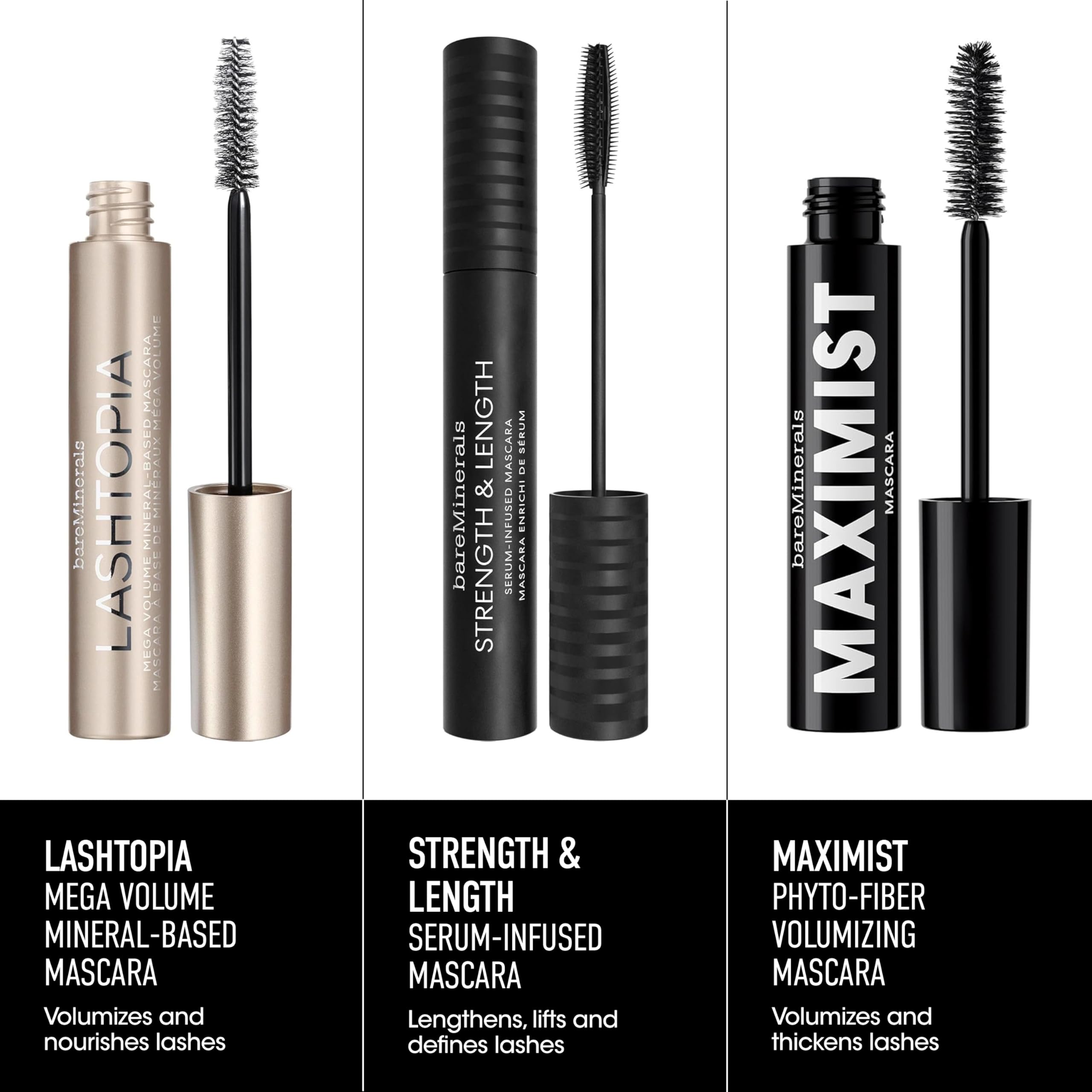 BareMinerals Lashtopia, apta para lentes de contacto; probada dermatológica y oftalmológicamente.