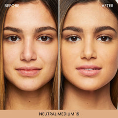 Muestra de tono Neutral Medio 15 del bareMinerals Original Polvo Suelto SPF 15 para coincidencia de color.