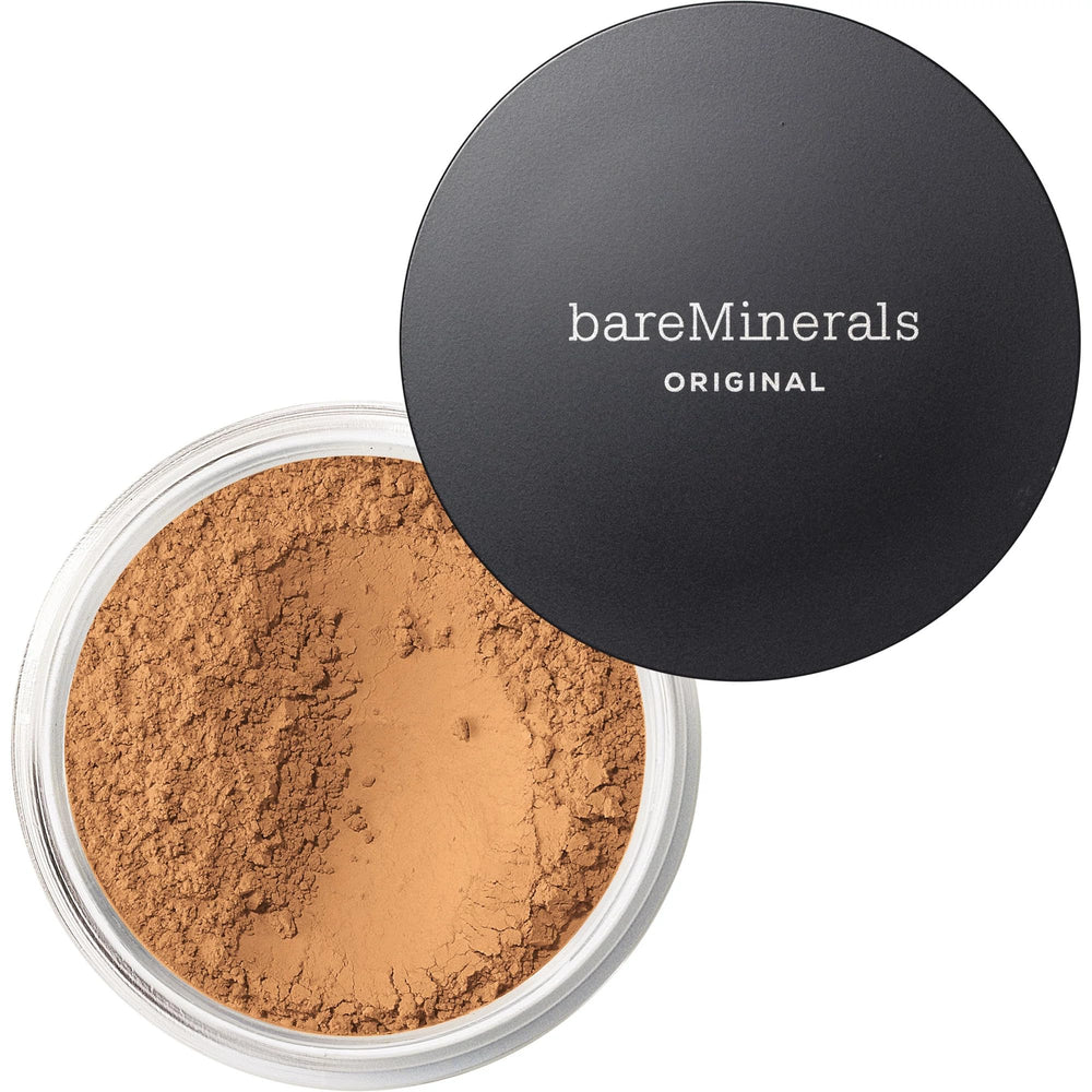 BareMinerals Original Polvo Suelto SPF 15 tono Warm Tan 22 en empaque compacto para viaje.