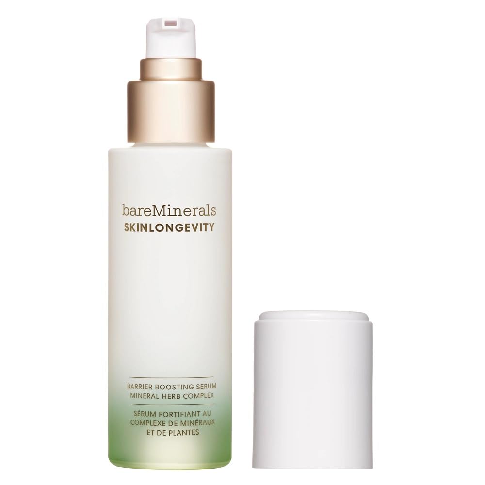 bareMinerals Skinlongevity serum botella, ritual diario para cuidar la barrera cutánea.