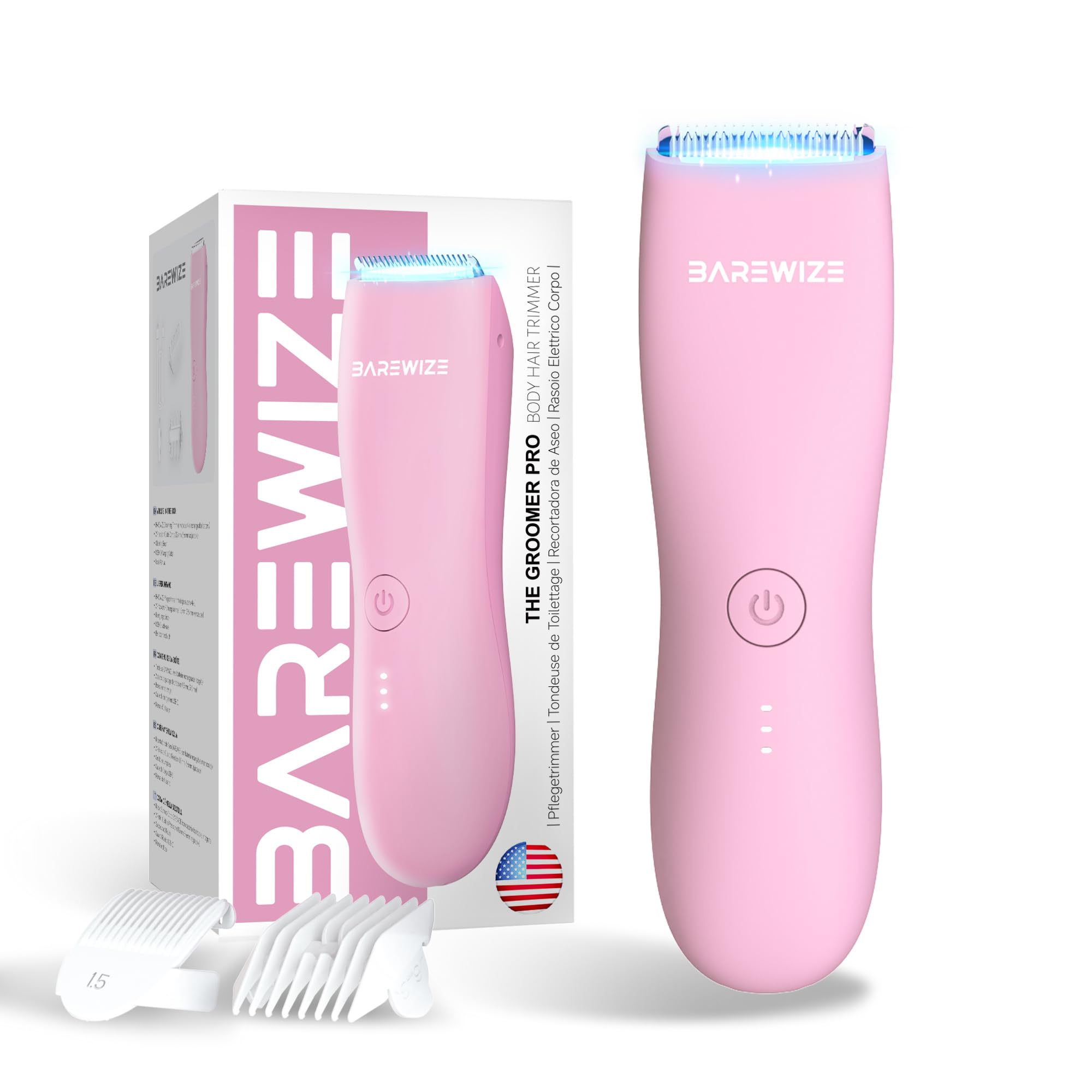 BAREWIZE Bikini Trimmer frente para uso cómodo y ergonómico