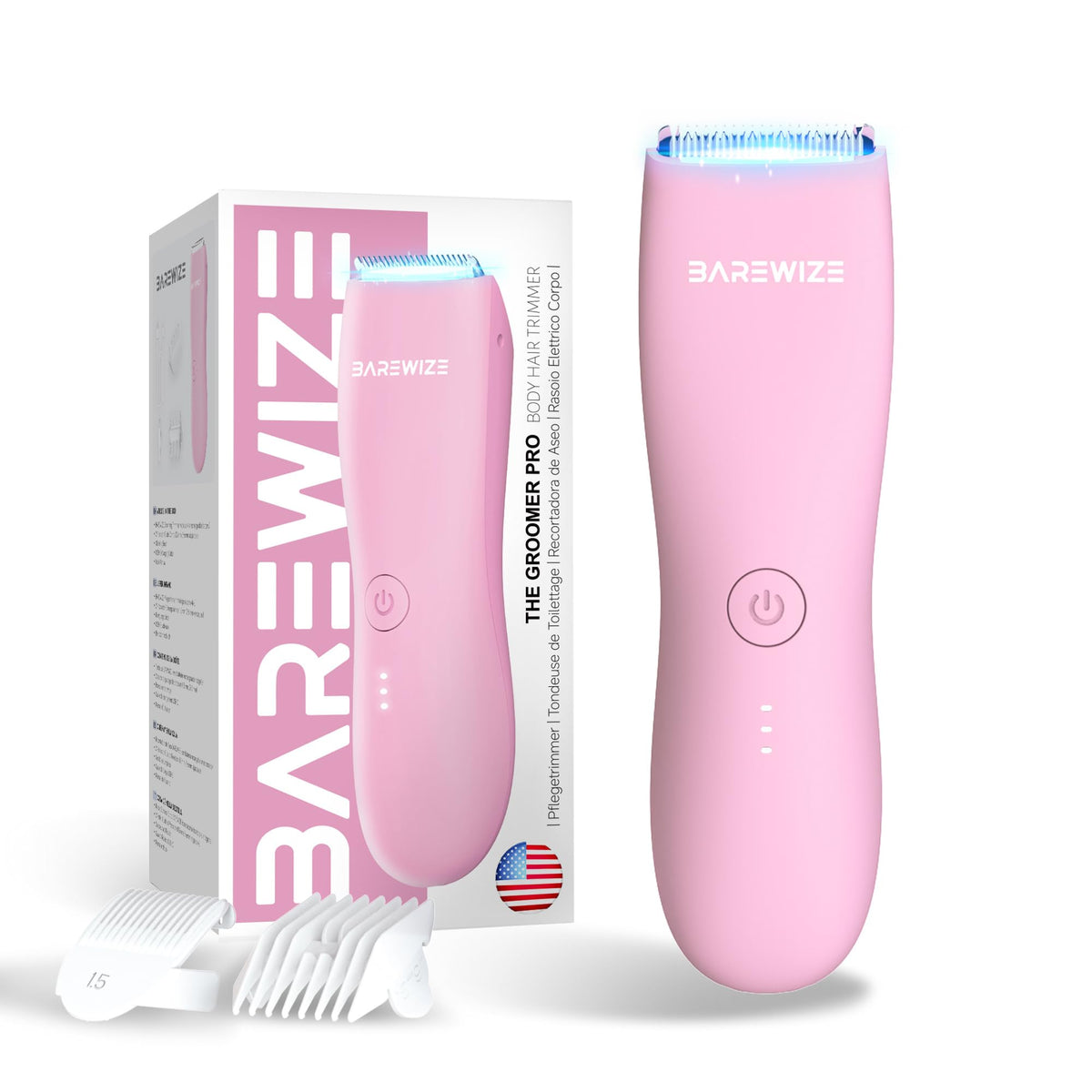 BAREWIZE Bikini Trimmer frente para uso cómodo y ergonómico