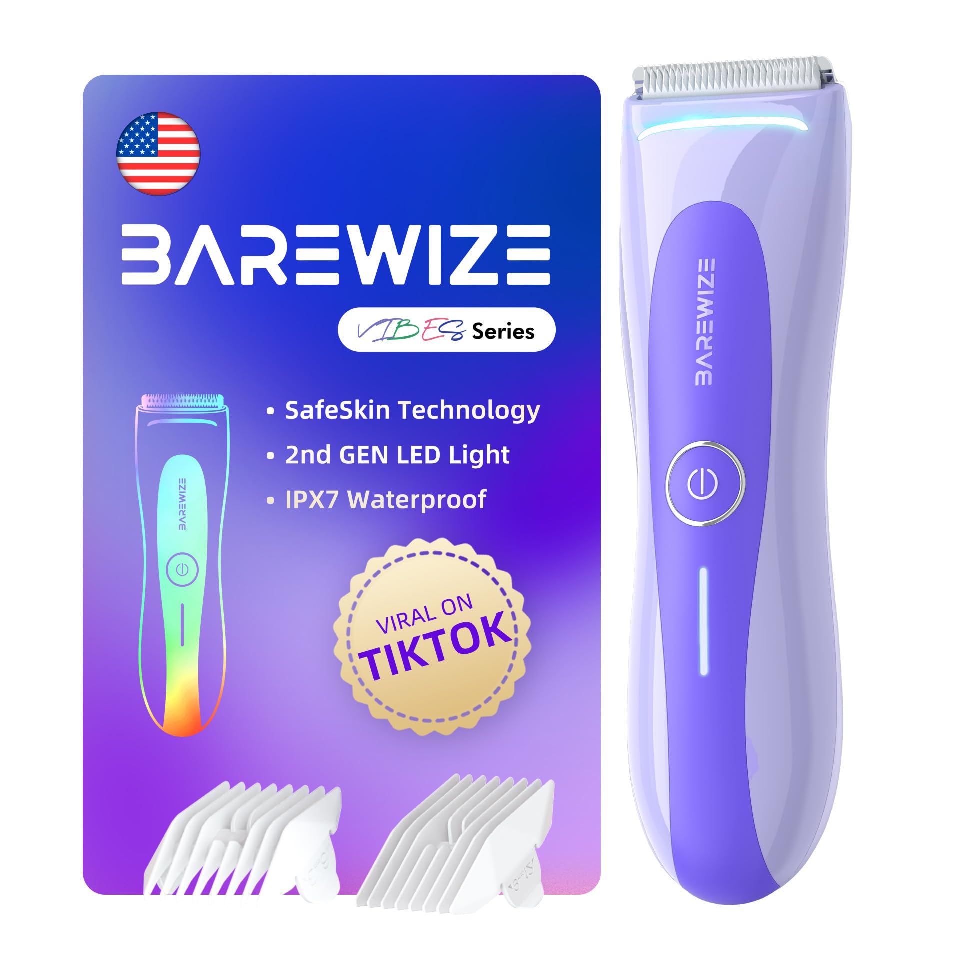BAREWIZE Bikini Trimmer con luz LED para precisión en zonas sensibles.