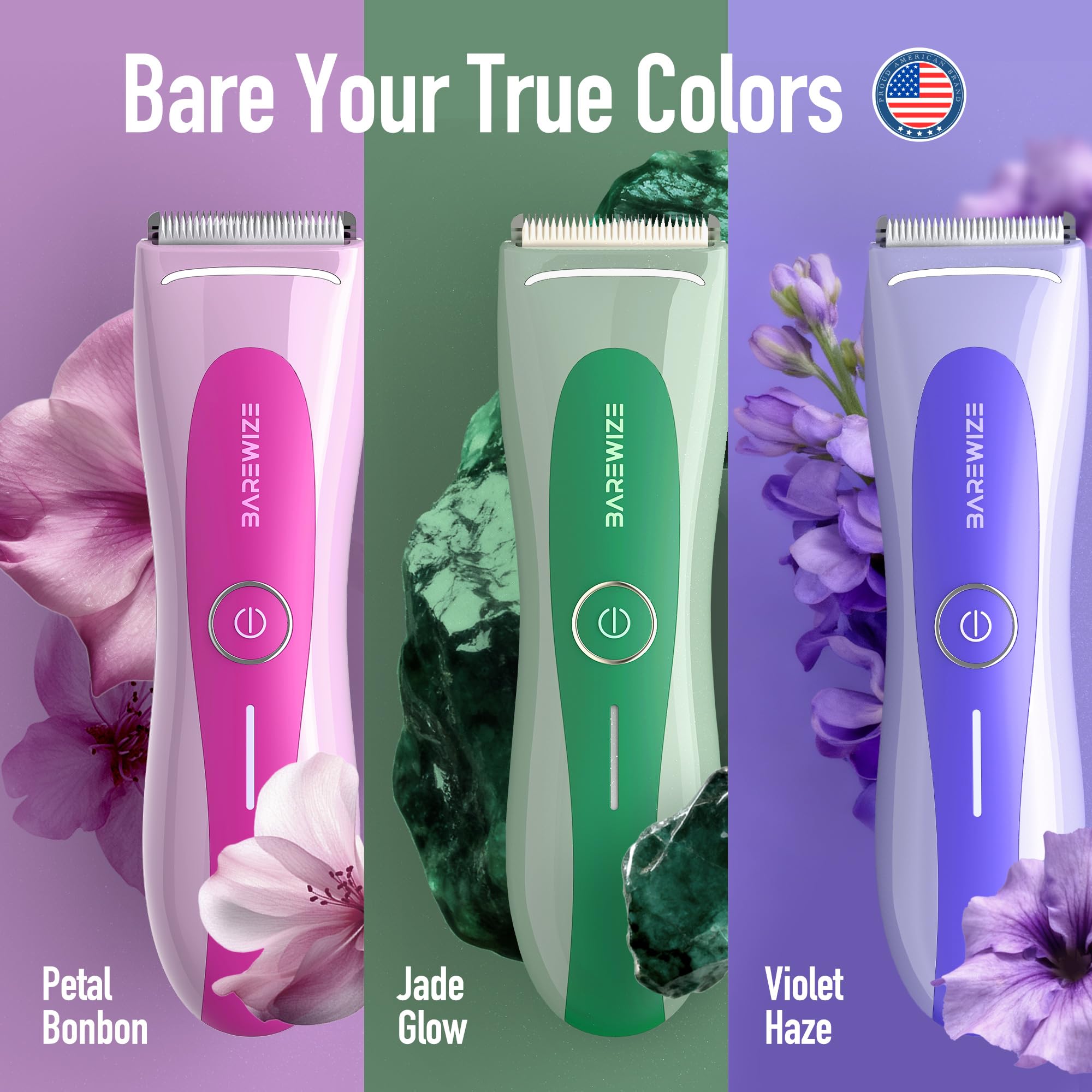 BAREWIZE Bikini Trimmer resistente al agua IPX7 para uso en ducha.
