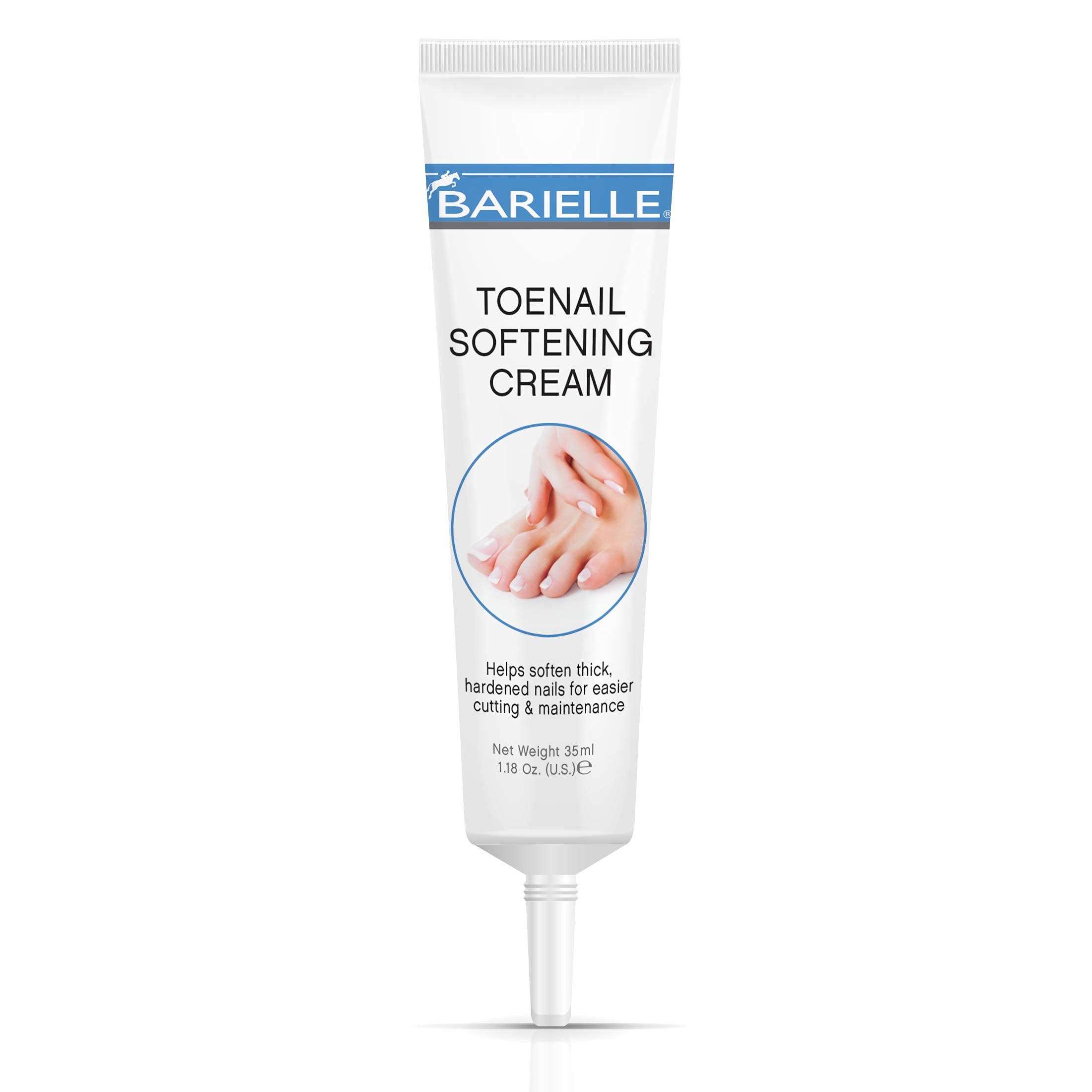 Barielle crema suavizante para uñas de los pies, botella lista para aplicar.
