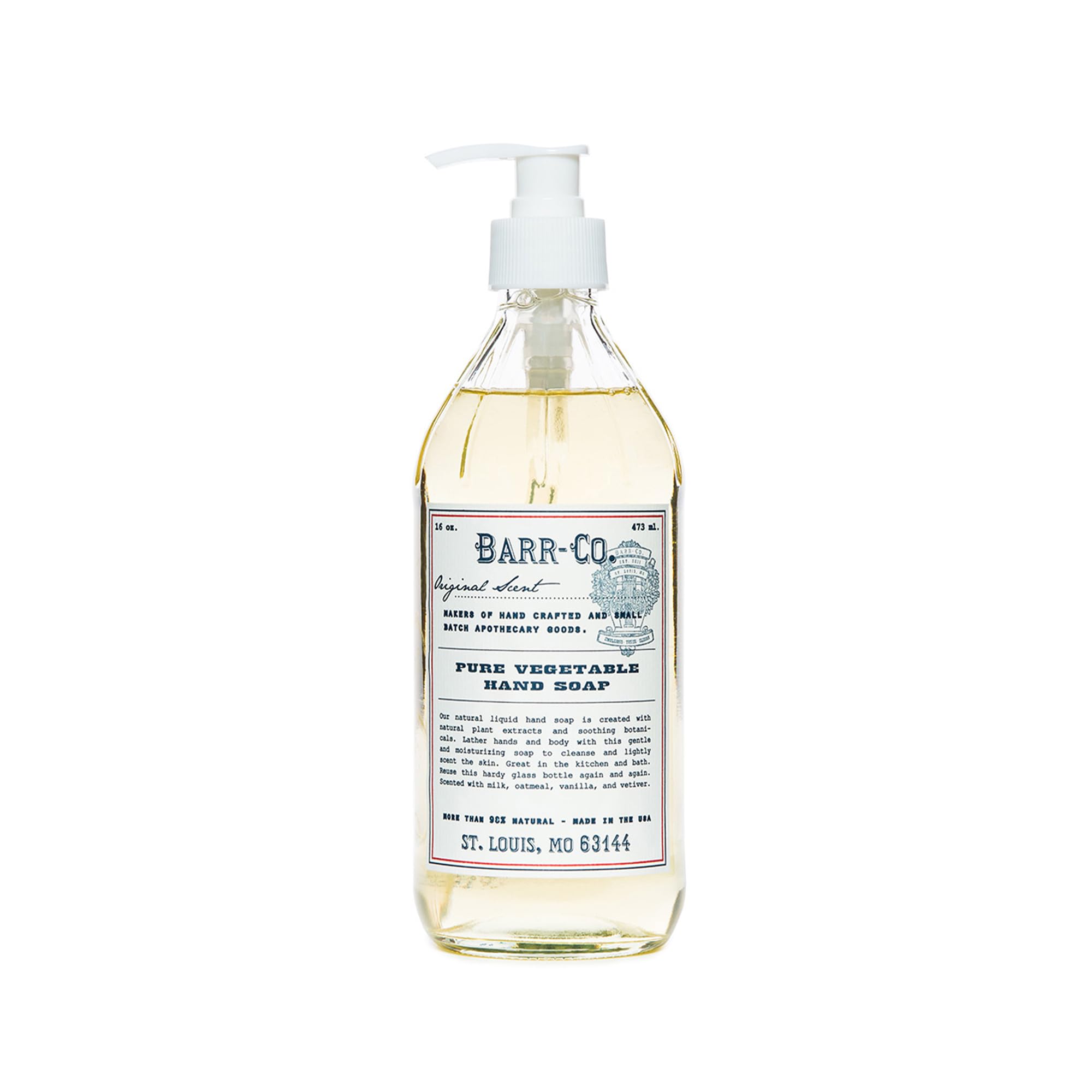 Jabón de manos BARR-CO natural con avena y vetiver; limpieza suave para la piel.