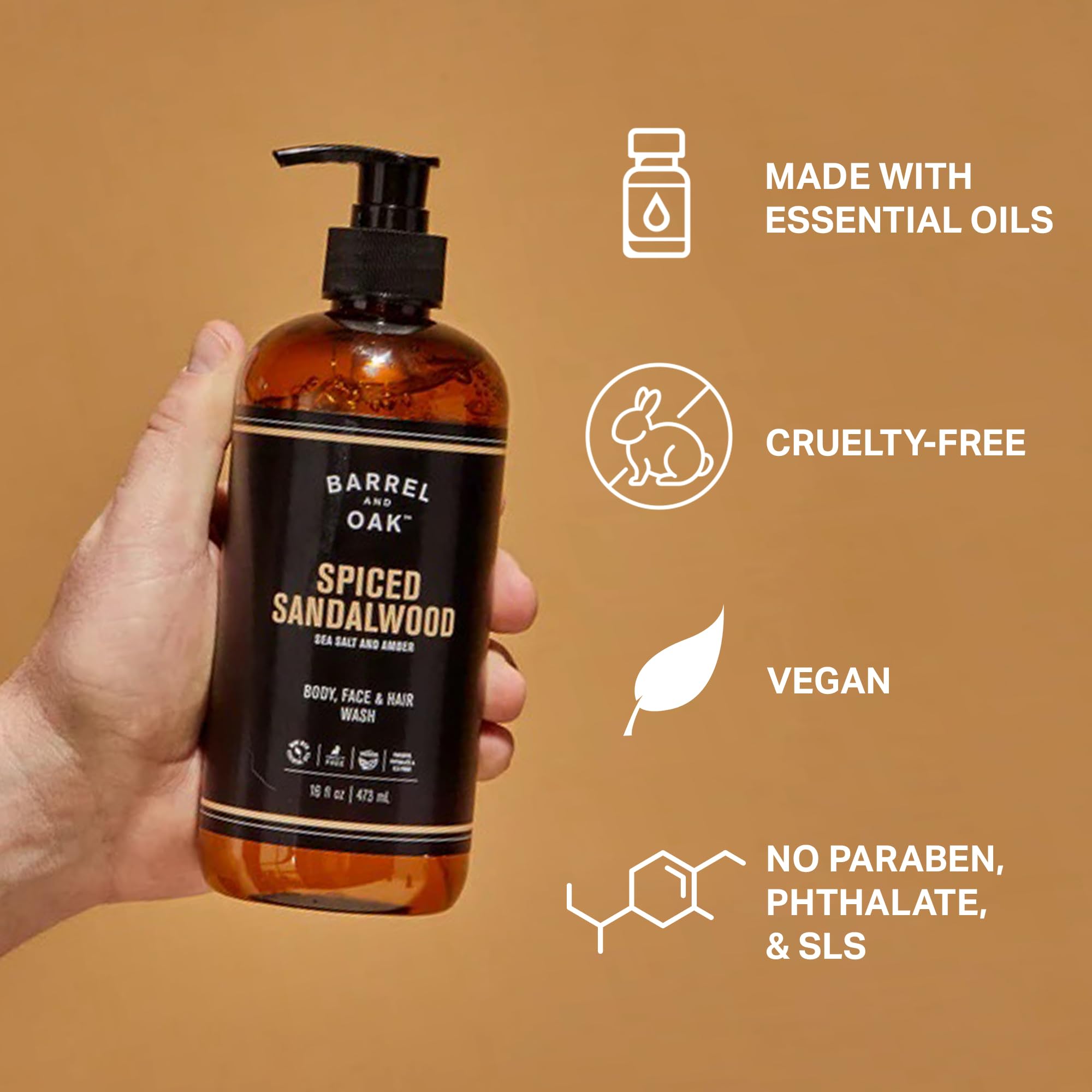 Barrel & Oak aroma de sándalo y ámbar con notas marinas para ducha refrescante.