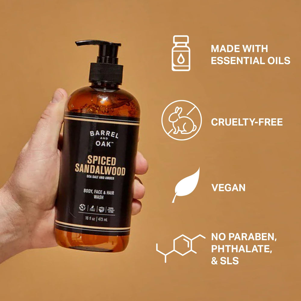 Barrel & Oak aroma de sándalo y ámbar con notas marinas para ducha refrescante.