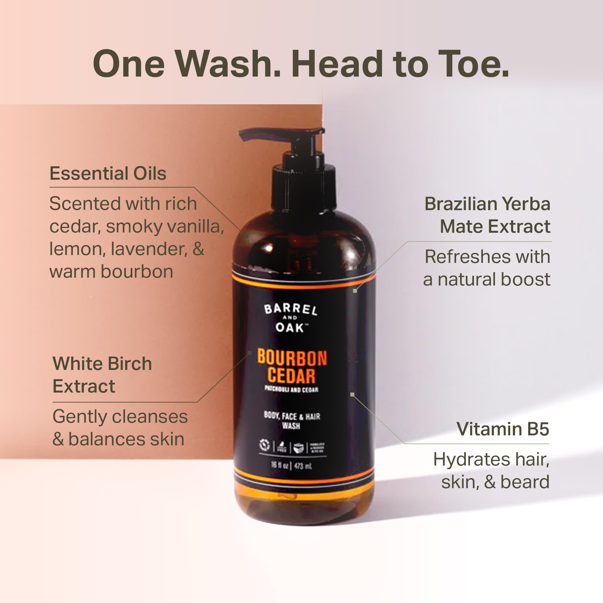 Barrel & Oak cabello lavado, hidratación ligera para brillo natural.