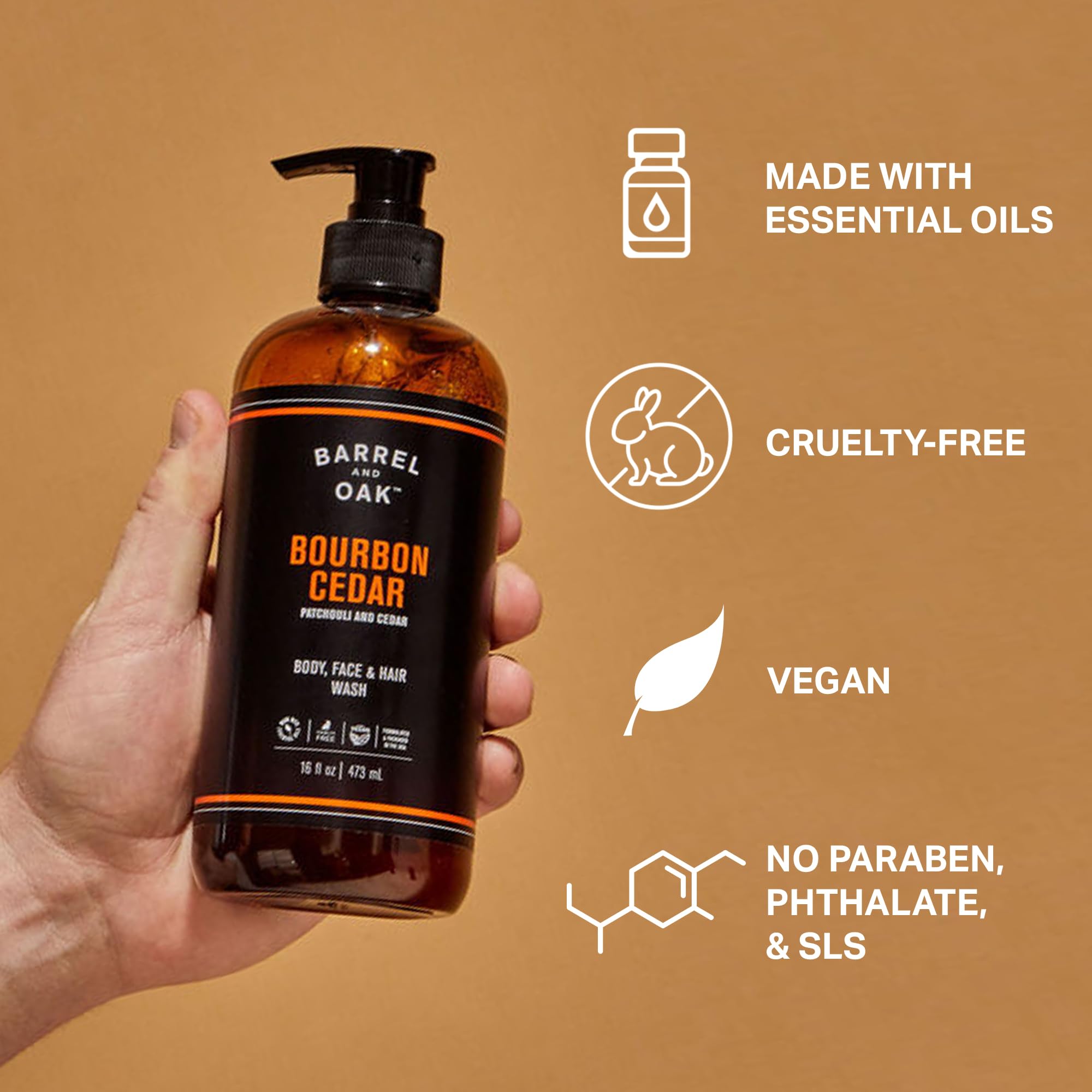 Barrel & Oak cuerpo y cabello, aroma cedro-vanilla para sentirse renovado.