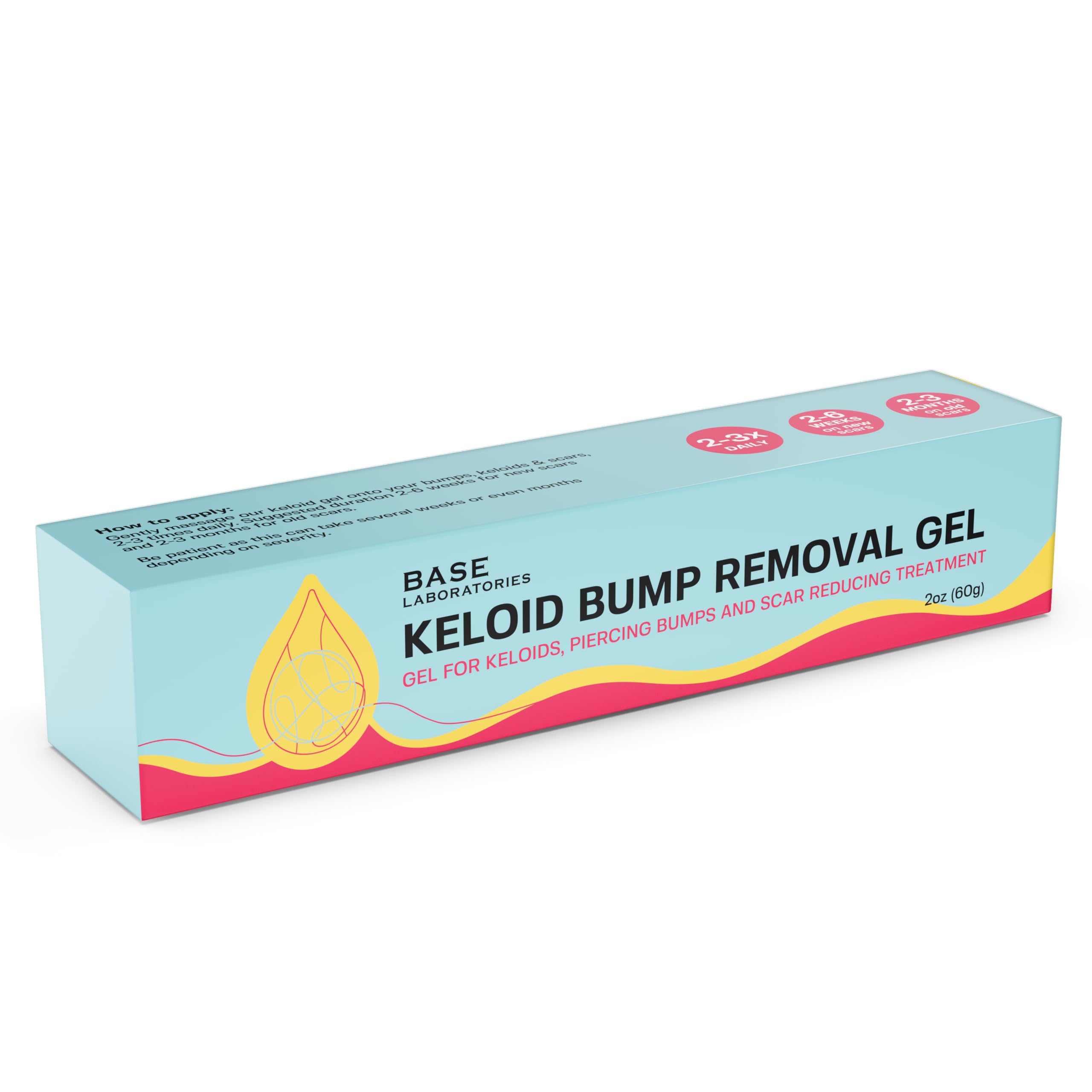 BASE LABORATORIES Keloid Bump Removal Gel instrucciones de aplicación fáciles