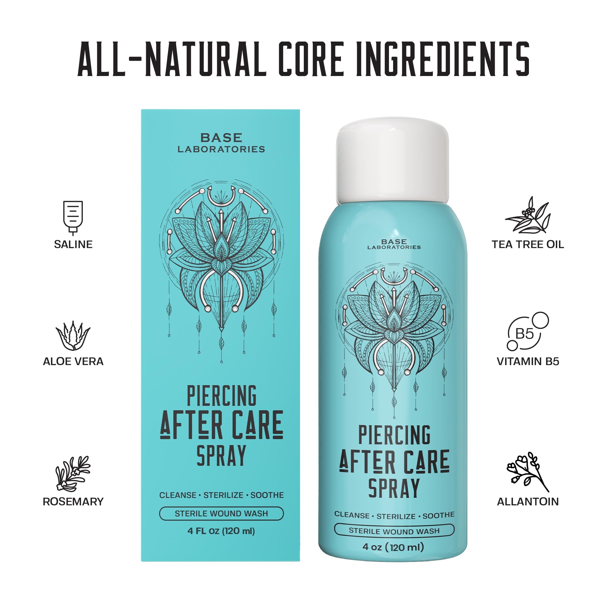 BASE LABORATORIES solución salina – limpieza suave para perforaciones