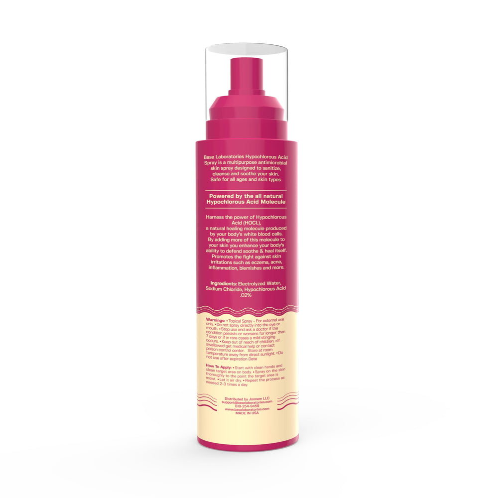 BASE LABORATORIES spray hipocloroso para piel, ayuda a equilibrar el pH suave.
