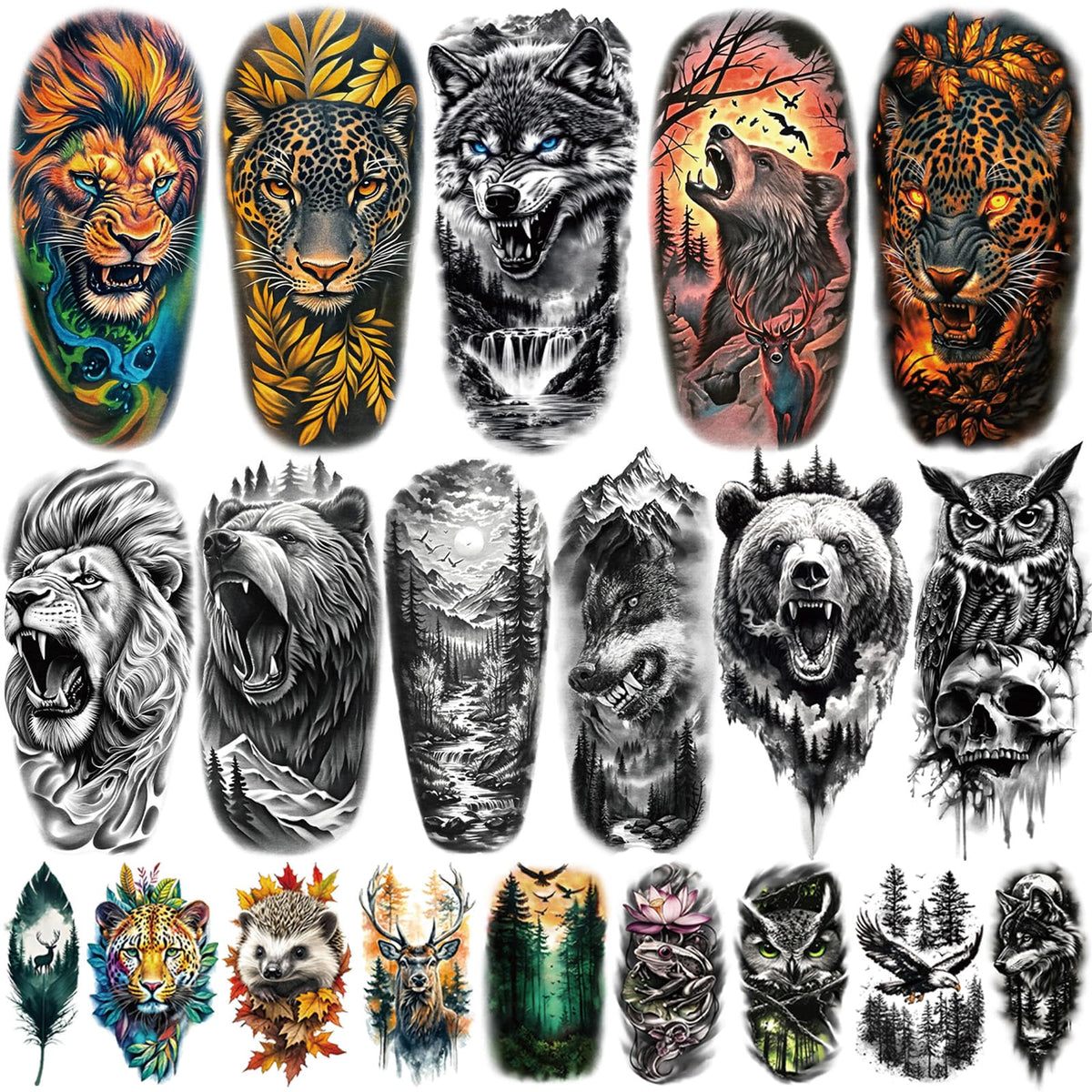 BASIFA tatuaje temporal lobo para media manga, estilo audaz para fiestas.