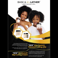 Bask & Lather Aloequench, textura cremosa para rizos definidos y brillo suave.