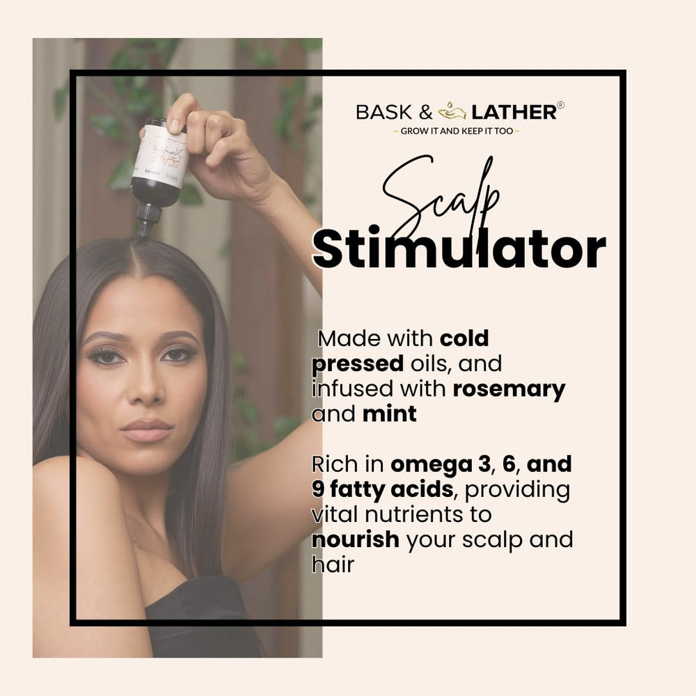 BASK & LATHER Masaje de cuero cabelludo con aceite estimulador para bienestar capilar