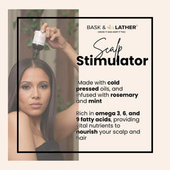 BASK & LATHER Masaje de cuero cabelludo con aceite estimulador para bienestar capilar