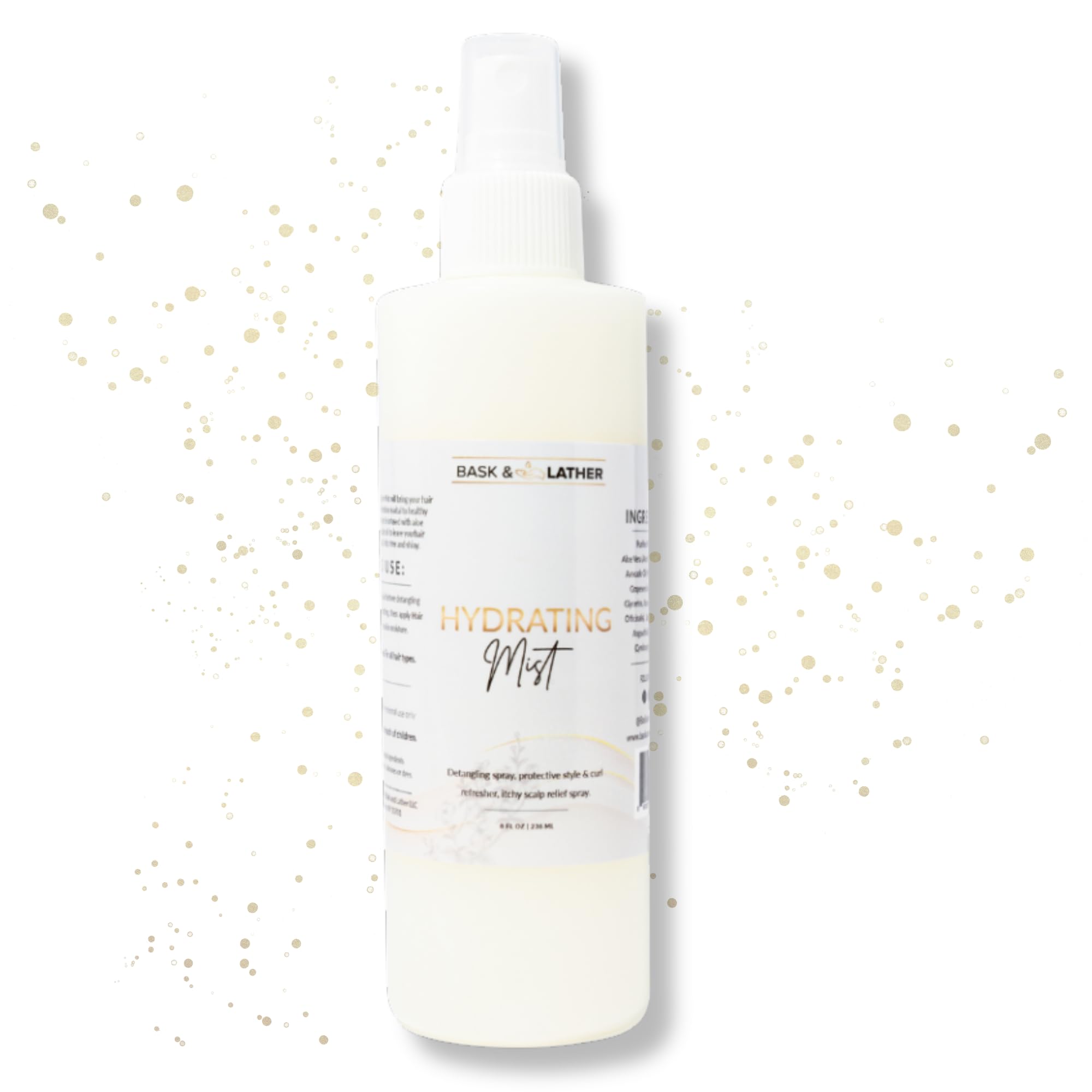 BASK & LATHER mist hidratante para desenredar y revitalizar el cabello con atomizador