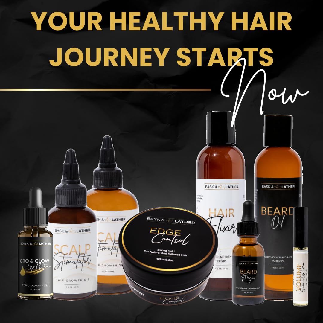 Bask & Lather ingredientes naturales, crecimiento suave para piel sensible.
