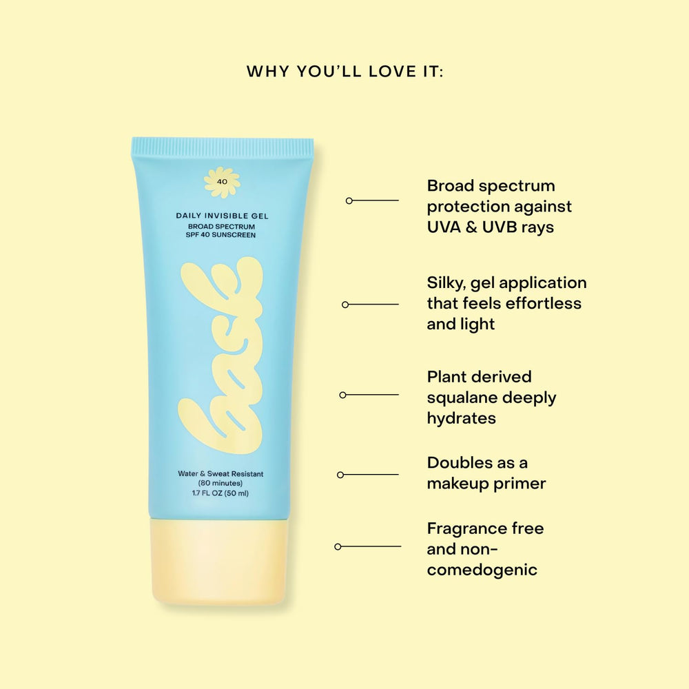 Bask Suncare SPF 40 con hidratación de squalane para piel suave.