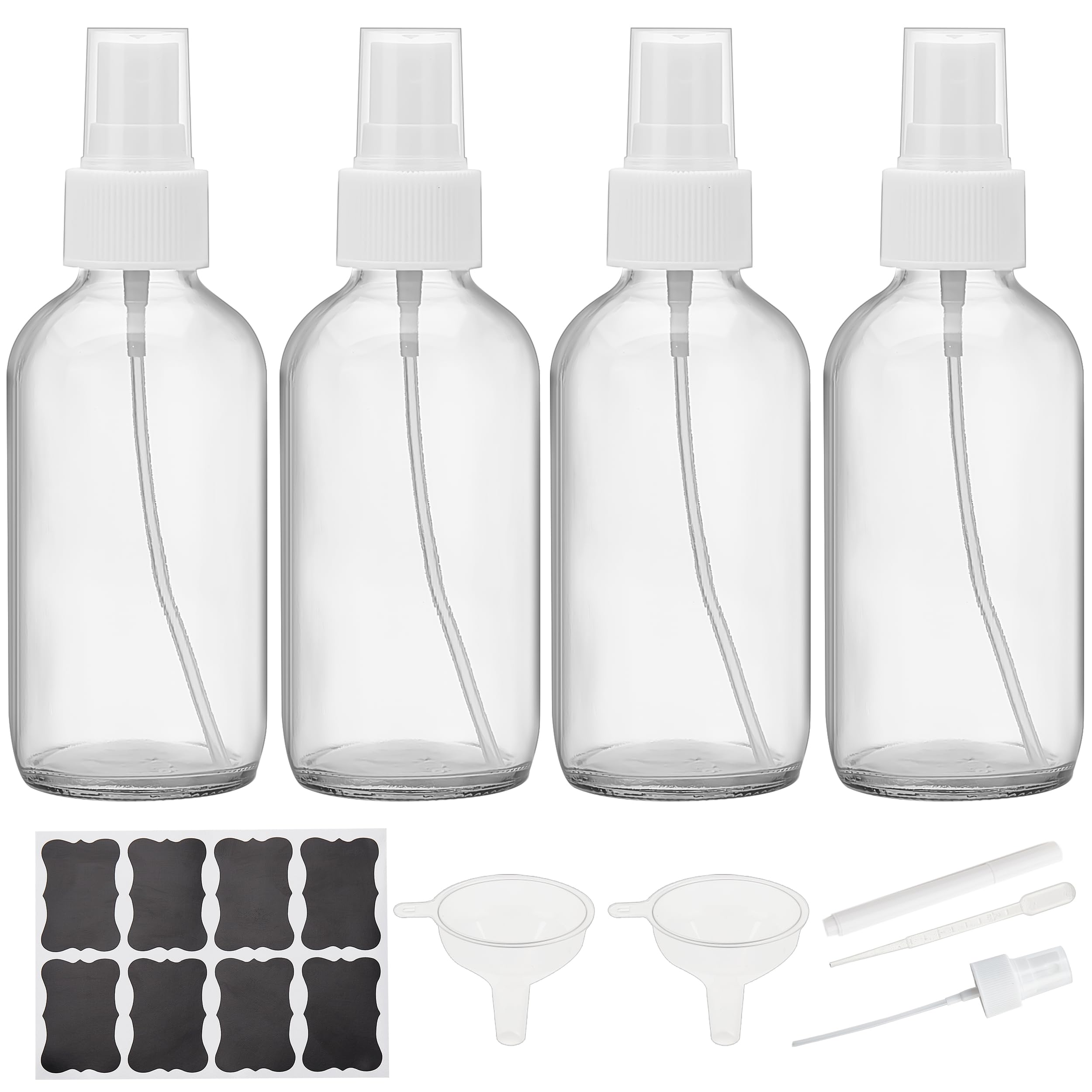 Botella Bastelica de vidrio 4 oz, vista frontal, ideal para sprays faciales o aromaterapia.