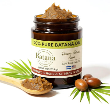 BatanaCo aceite crudo de Honduras en botella ámbar para conservar nutrientes del cabello