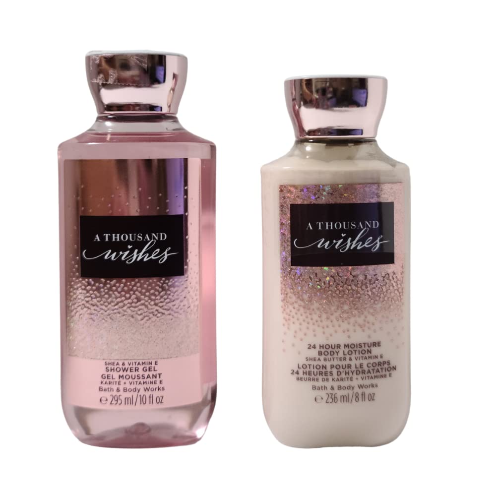 Bath and Body Works A Thousand Wishes, botella de gel de ducha y loción, aroma festivo para diario.