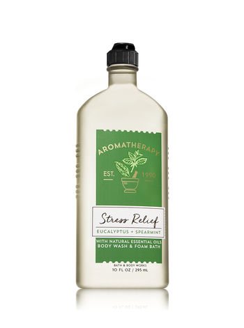 Bath & Body Works eucalyptus spearmint body wash bottle for refreshed skin after shower.