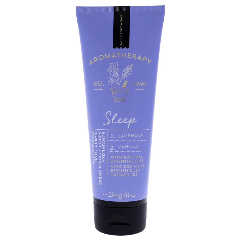 Bath & Body Works crema corporal lavanda vainilla en botella, promueve relajación e hidratación.