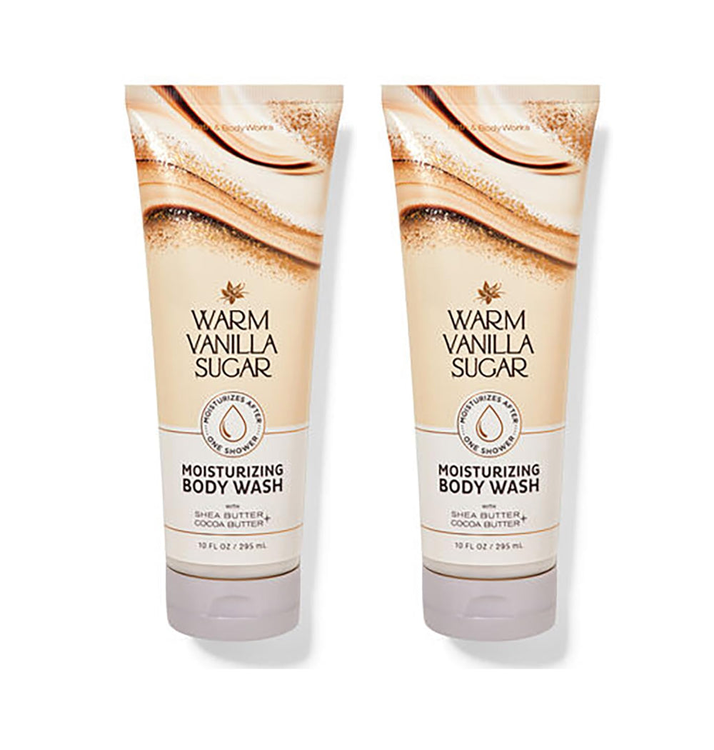 Gel de ducha hidratante Bath & Body Works con karité y cacao, aroma vainilla cálida.