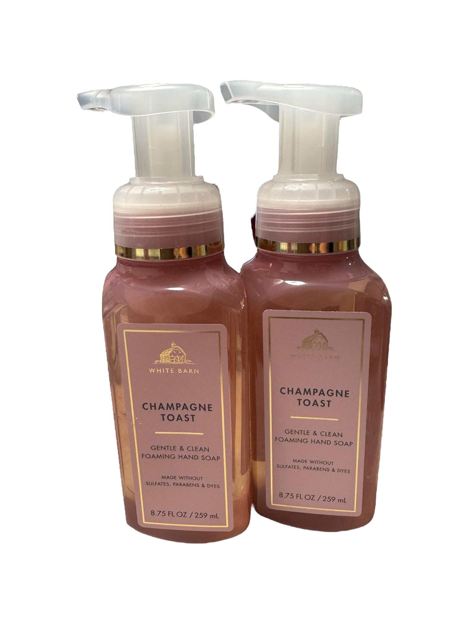 Champagne Toast foaming soap in creamy lather with aloe and vitamin E.